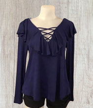 Load image into Gallery viewer, Long sleeve criss cross top with ruffle
