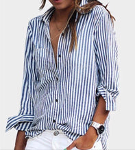 Load image into Gallery viewer, Long sleeve striped blouse with one pocket
