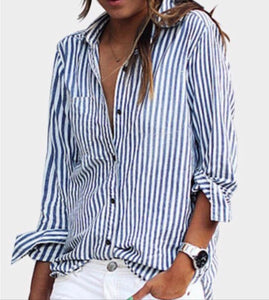 Long sleeve striped blouse with one pocket