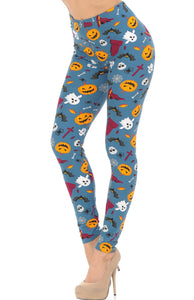 Adult soft steel blue Halloween leggings