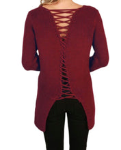 Load image into Gallery viewer, Lace-up back v-neck acrylic sweater
