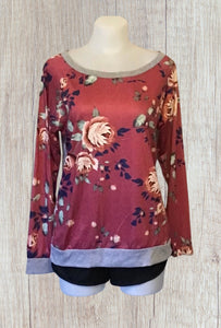 Loose fitting floral print long sleeve tops