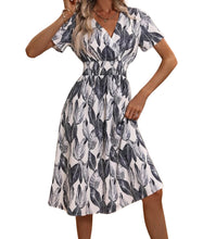 Load image into Gallery viewer, Tropical print black/white boho dress
