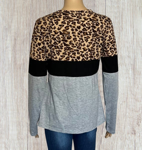 Leopard print color block sweater