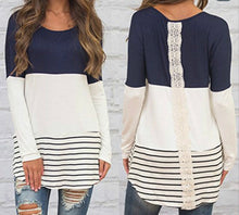 Load image into Gallery viewer, Long top with stripes and crochet back
