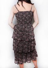 Load image into Gallery viewer, Black floral tiered midi dress
