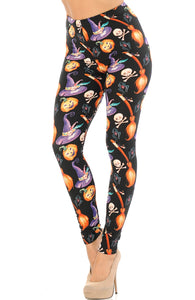 Adult pumpkins witch’s watercolour Halloween leggings