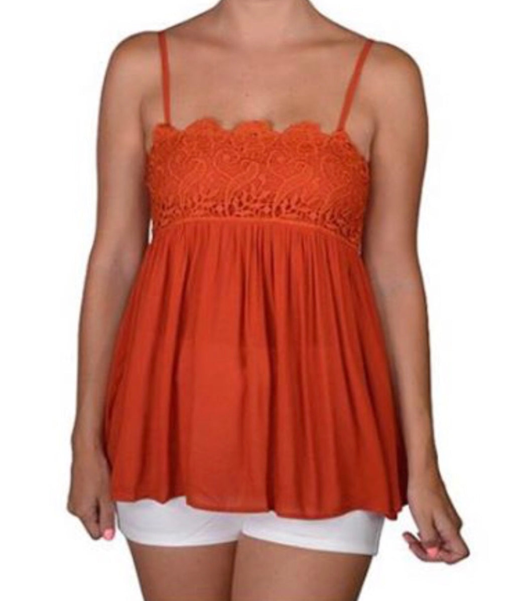 Tank top with floral design and spaghetti straps
