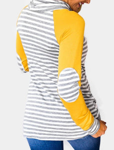 Yellow striped color block sweater with pockets