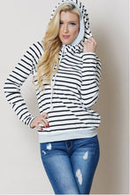 Load image into Gallery viewer, Plus size fleece knit drawstring striped hoodie
