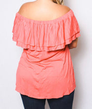 Load image into Gallery viewer, Plus size coral off shoulder top with ruffle
