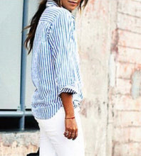 Load image into Gallery viewer, Long sleeve striped blouse with one pocket
