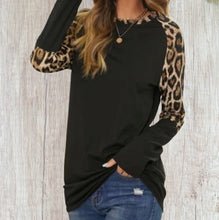 Load image into Gallery viewer, Black long sleeve leopard print top
