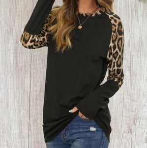 Black long sleeve leopard print top