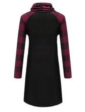 Load image into Gallery viewer, Black dress with wine red plaid sleeves
