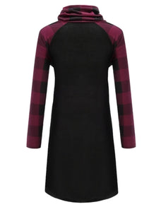 Black dress with wine red plaid sleeves