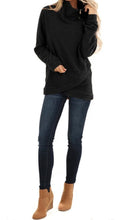 Load image into Gallery viewer, Black wrap design turtleneck teddy sweater
