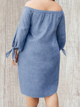 Load image into Gallery viewer, Plus size denim off shoulder dress
