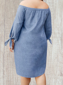 Plus size denim off shoulder dress