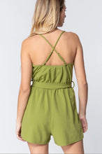 Load image into Gallery viewer, V-neck Olive cami belted romper
