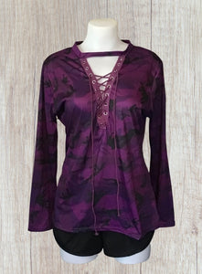 Long sleeve lace up camouflage top