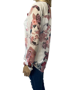 High/low chiffon button up floral blouse