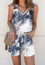 Load image into Gallery viewer, 2 piece tie dye v neck tank top/shorts outfit
