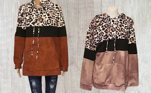 Colorblock leopard print hoodie