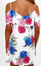 Load image into Gallery viewer, White floral cold shoulder dress
