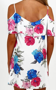 White floral cold shoulder dress