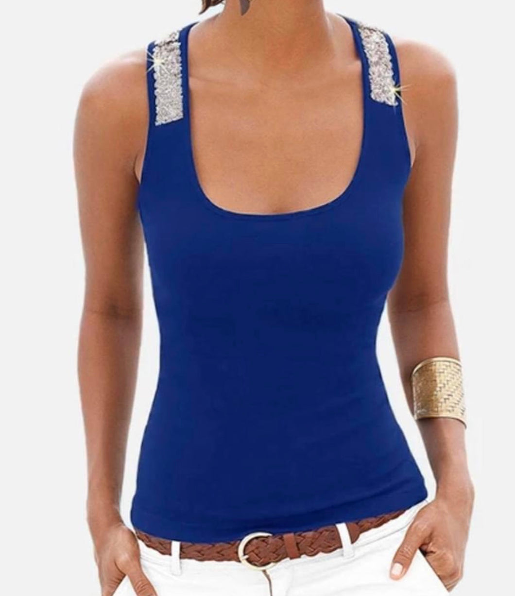 Blue tank top with sequins