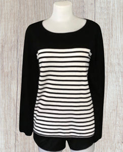 Black striped sweater with round neckline