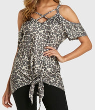 Load image into Gallery viewer, Cold shoulder animal print top.
