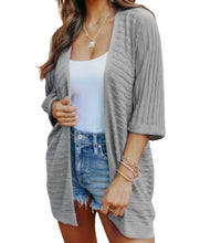 Load image into Gallery viewer, Ribbed open front cardigan with 3/4 sleeve
