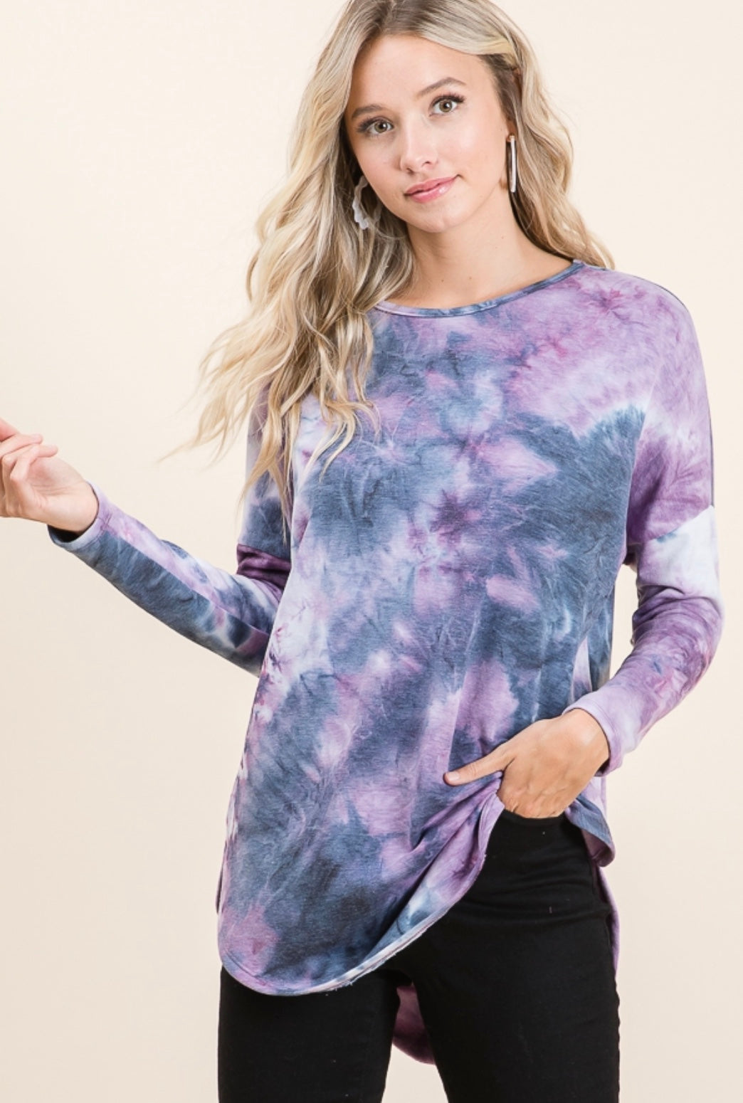 Super soft purple loose fitting tie dye tunic