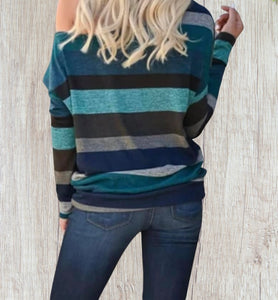 One shoulder striped long sleeve top