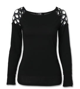 Hollow out long sleeve top with sequins