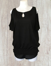 Load image into Gallery viewer, Black cold shoulder top with elastic waistband
