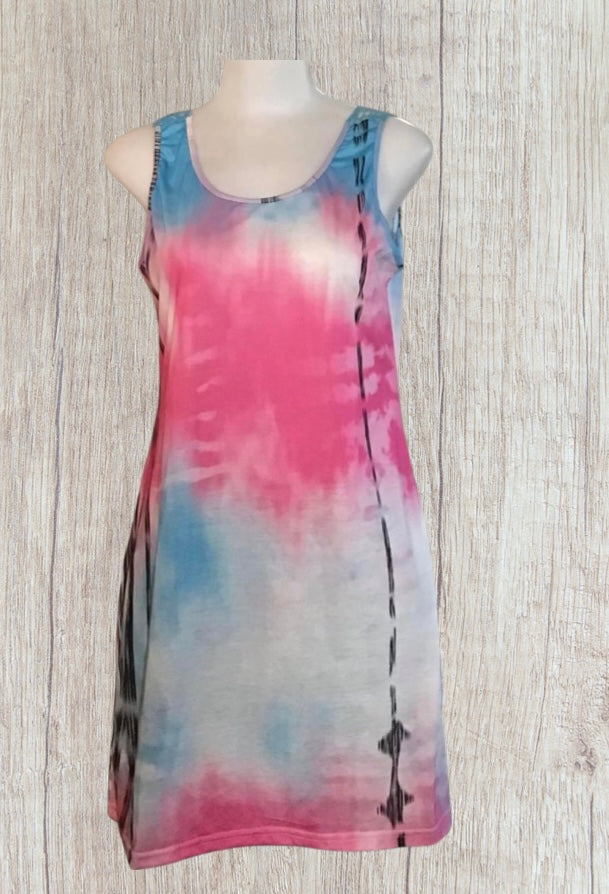 Multi coloured tie dye dress with crochet back