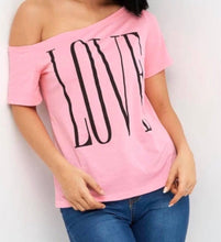 Load image into Gallery viewer, Off one shoulder LOVE tee
