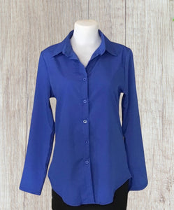 Royal blue long sleeve button up blouse