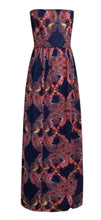 Load image into Gallery viewer, Navy strapless paisley dress with pockets
