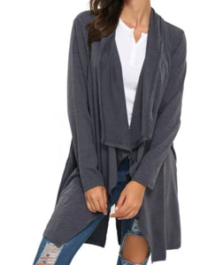 Side pockets lapel collar long sleeve cardigan