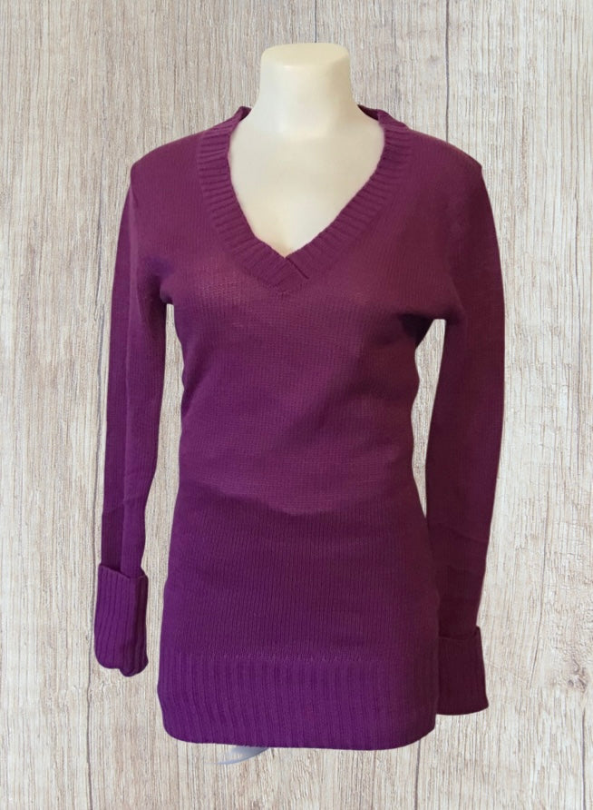 Long V-neck knit sweater