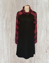 Load image into Gallery viewer, Black dress with wine red plaid sleeves
