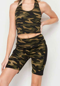 2 piece camouflage workout shorts and crop top