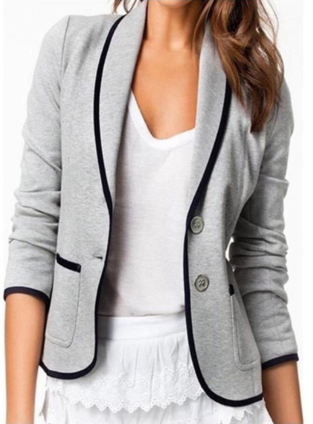 Super cute short style button up blazer with front pockets