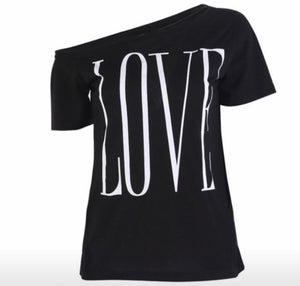 Off one shoulder LOVE tee