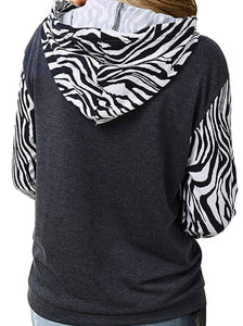 Zebra print kangaroo pocket hoodie