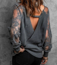 Load image into Gallery viewer, Deep v-neck sweater with lace sleeves
